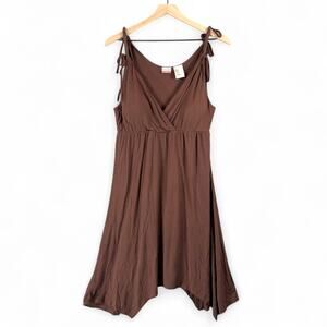 Y2K Chocolate Brown Braided Strappy Slip Dress Babydoll Asymmetrical Festival XL